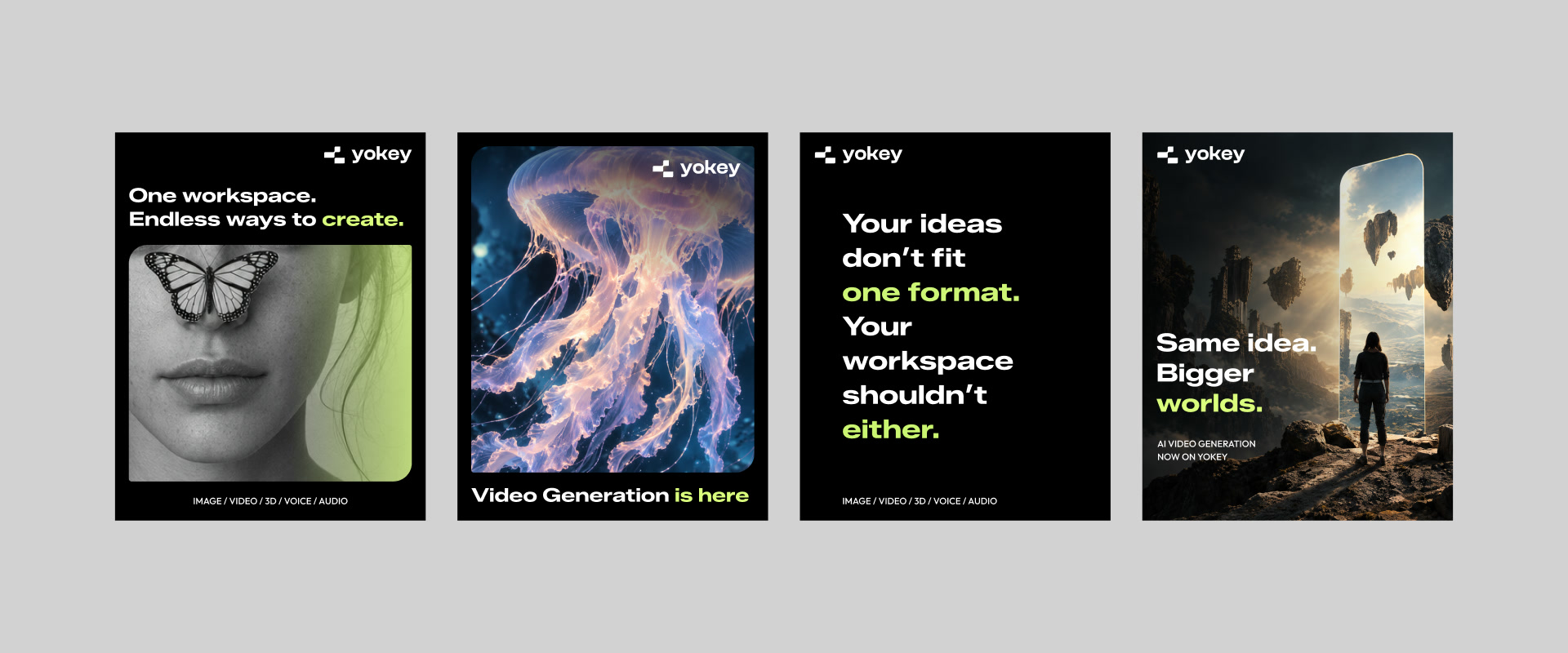 Four Yokey social posters on grey